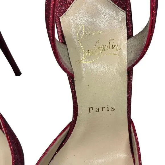 Christian Louboutin Ever 100 Red Glitter Slingback Heels EU 37.5 Sparkly Pumps - Picture 4 of 13